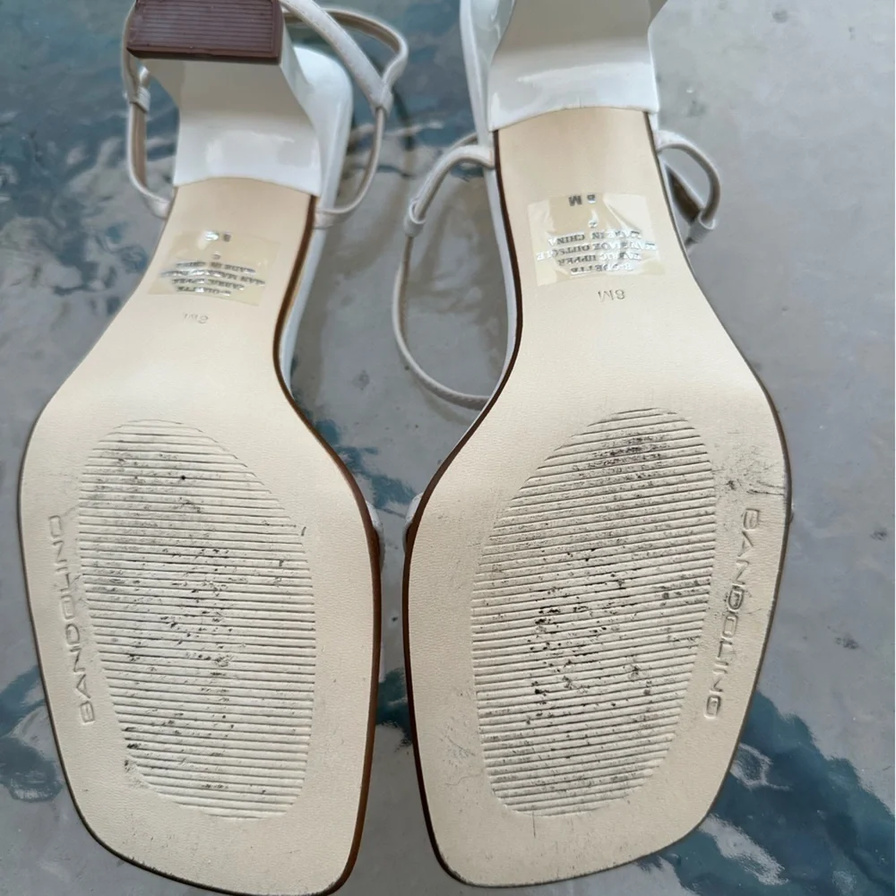 SALE: Bandolino Satin Sandals, low heel 2 1/2”, Off White